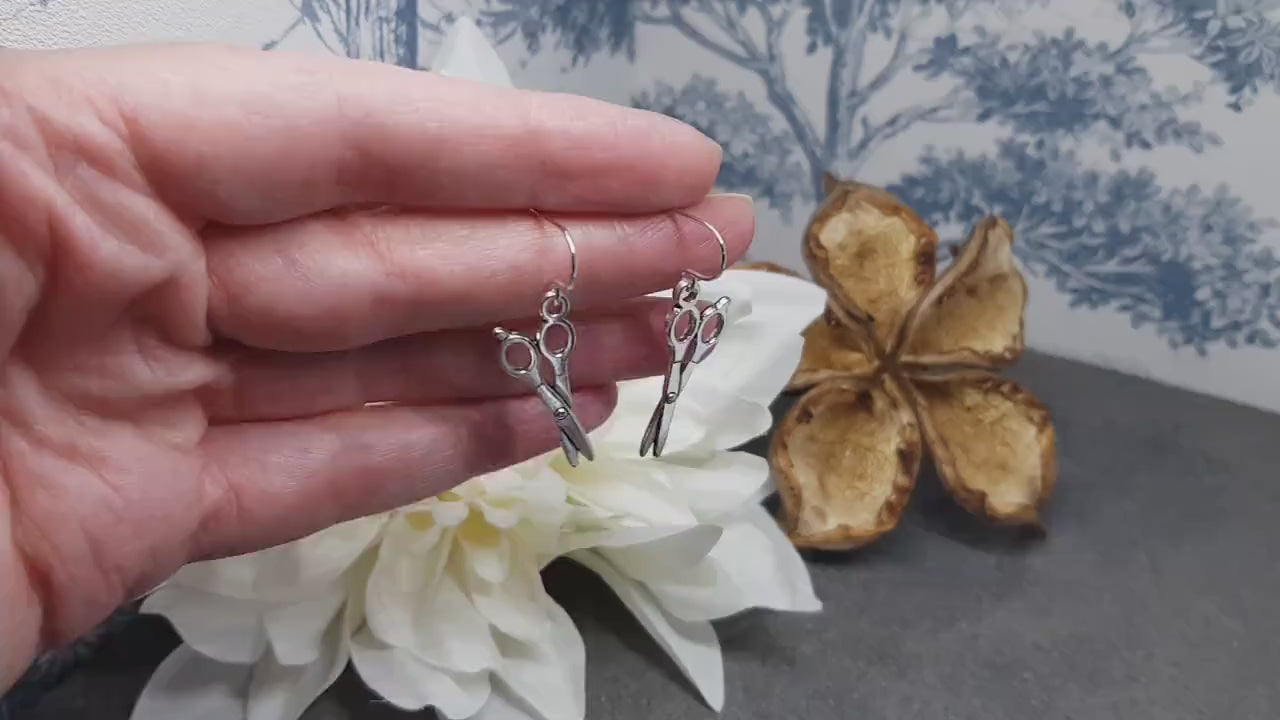Scissors Earrings, Hypoallergenic Ear Wires, 925 Sterling Silver Hooks, Silver Plated Hooks, Sewers Earrings, Hairdressers Jewellery
