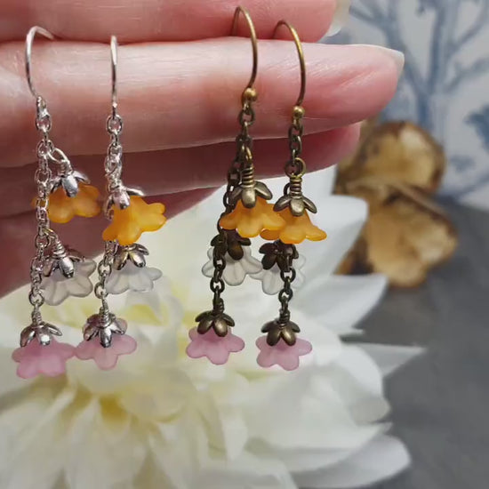 Rainbow Flower Earrings, Hypoallergenic Ear Wires, Rainbow Jewelry, Boho Vintage Style, Flower Earrings