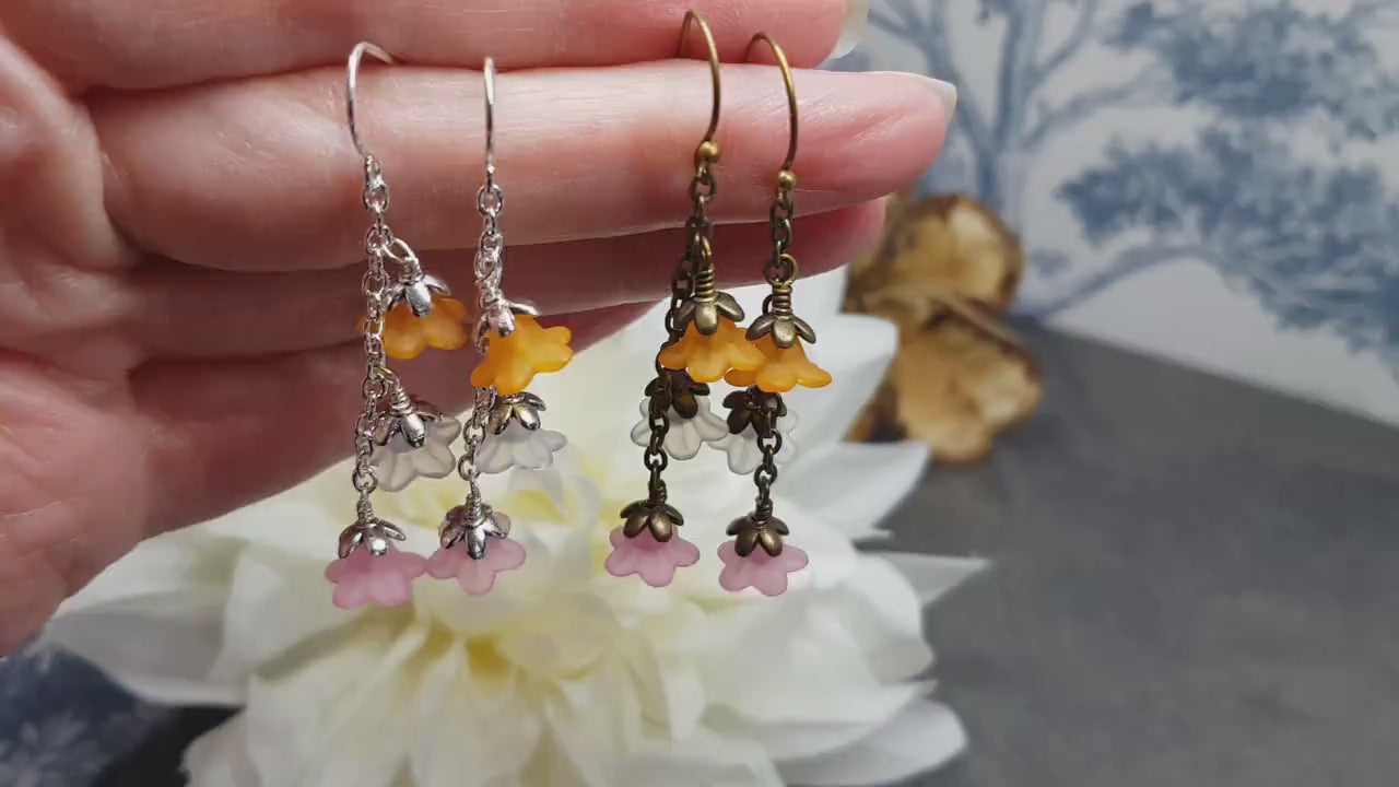 Rainbow Flower Earrings, Hypoallergenic Ear Wires, Rainbow Jewelry, Boho Vintage Style, Flower Earrings