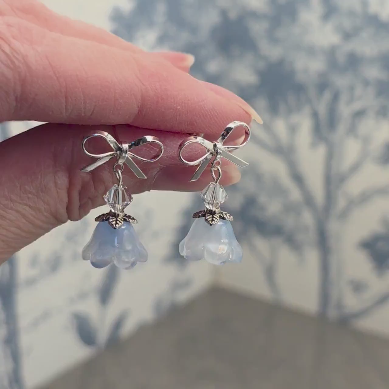 Flower Earrings, Something Blue, Glass Flower, PRIMERO Crystals®