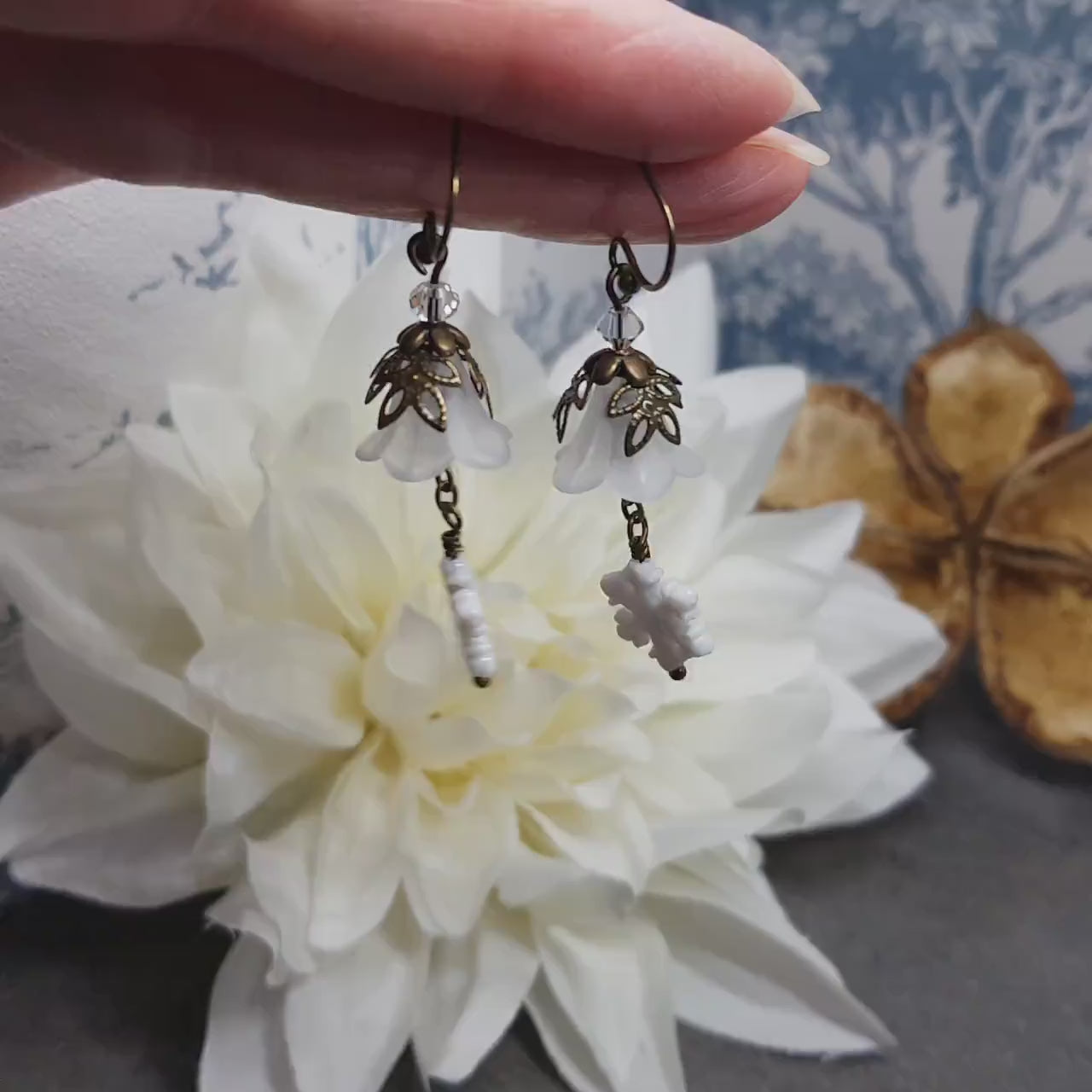 Christmas Flower Earrings, Choice of Ear Wires, White Snowflake Earrings, Seasonal Earrings, Festive Jewellery, PRIMERO Crystals®