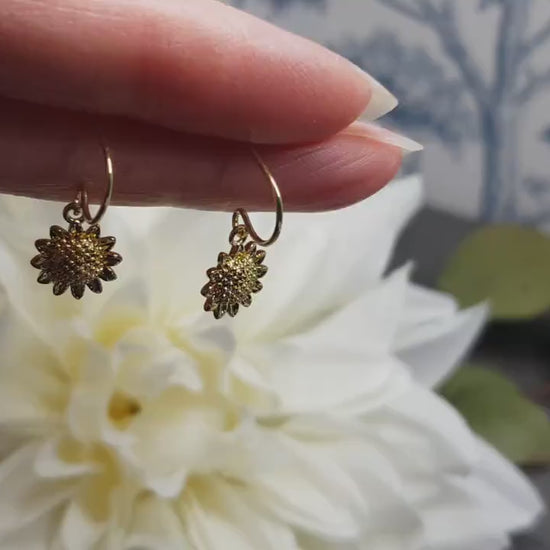 Brass Gold Sunflower Earrings, Flower Earrings, Gold Jewelry, Hypoallergenic Ear Wires or Sterling Silver Ear Wires