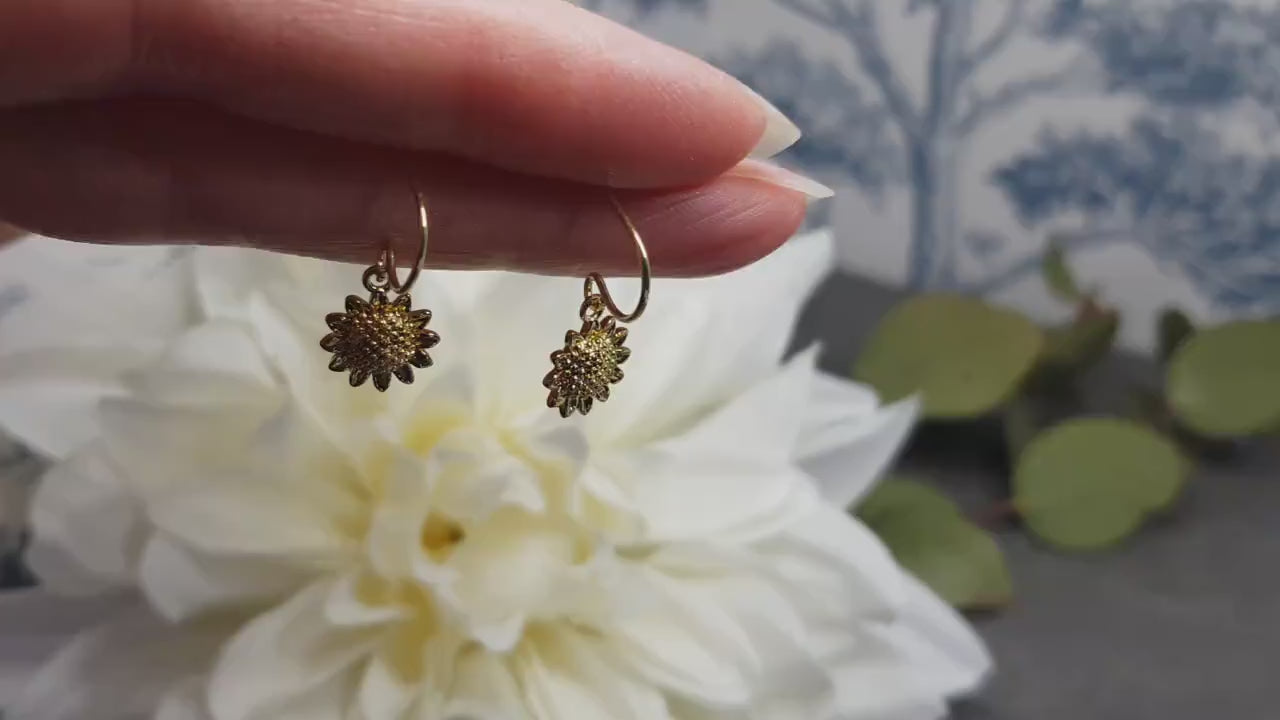 Brass Gold Sunflower Earrings, Flower Earrings, Gold Jewelry, Hypoallergenic Ear Wires or Sterling Silver Ear Wires