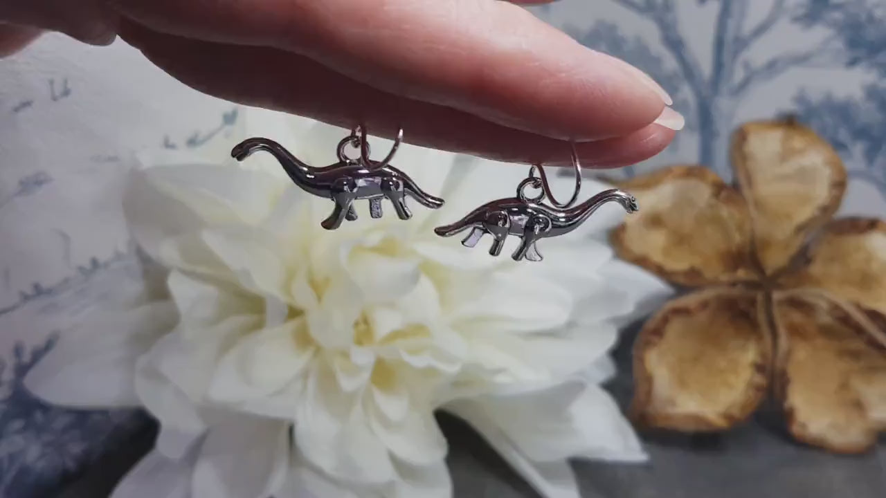 Diplodocus Earrings, Hypoallergenic Ear Wires, Long Neck Dinosaur, Jurassic Earrings, Cute Jewellery