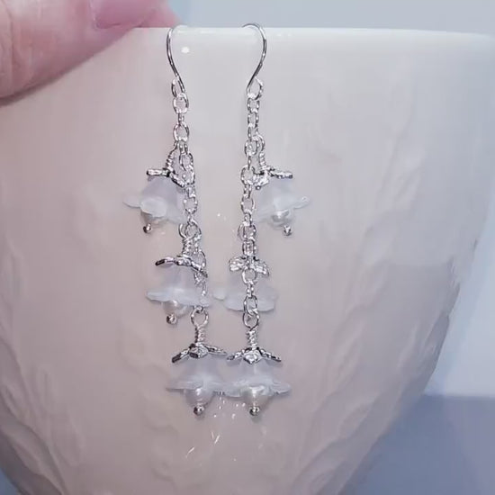Flower Earrings, Hypoallergenic Ear Wires, Snowdrop Earrings, Spring Flower Earrings, White Earrings, White PRIMERO Crystals® Pearl Earrings