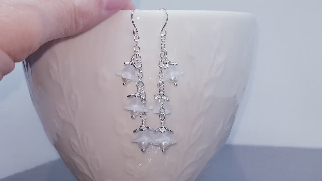Flower Earrings, Hypoallergenic Ear Wires, Snowdrop Earrings, Spring Flower Earrings, White Earrings, White PRIMERO Crystals® Pearl Earrings