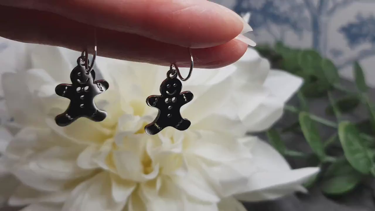 Gingerbread Men Earrings, Hypoallergenic Ear Wires, Christmas Earrings, Stainless Steel, Festive Earrings
