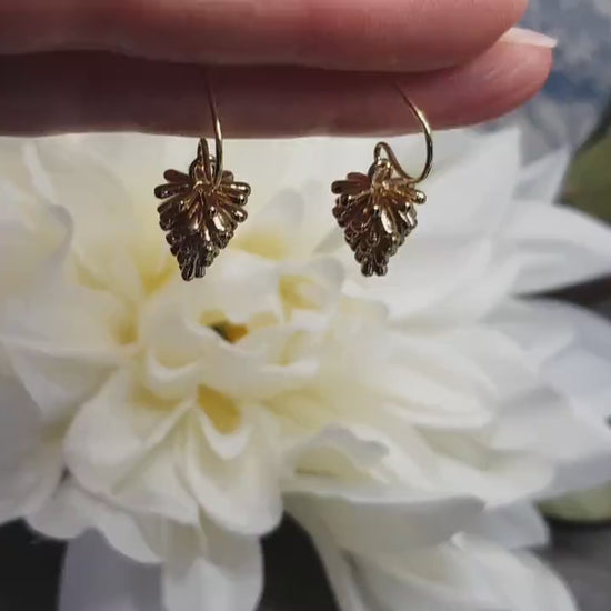 Gold Pinecone Earrings, Hypoallergenic Ear Wires, Autumn Winter Jewelry, Brass Earrings, 18k Real Light Gold Plated