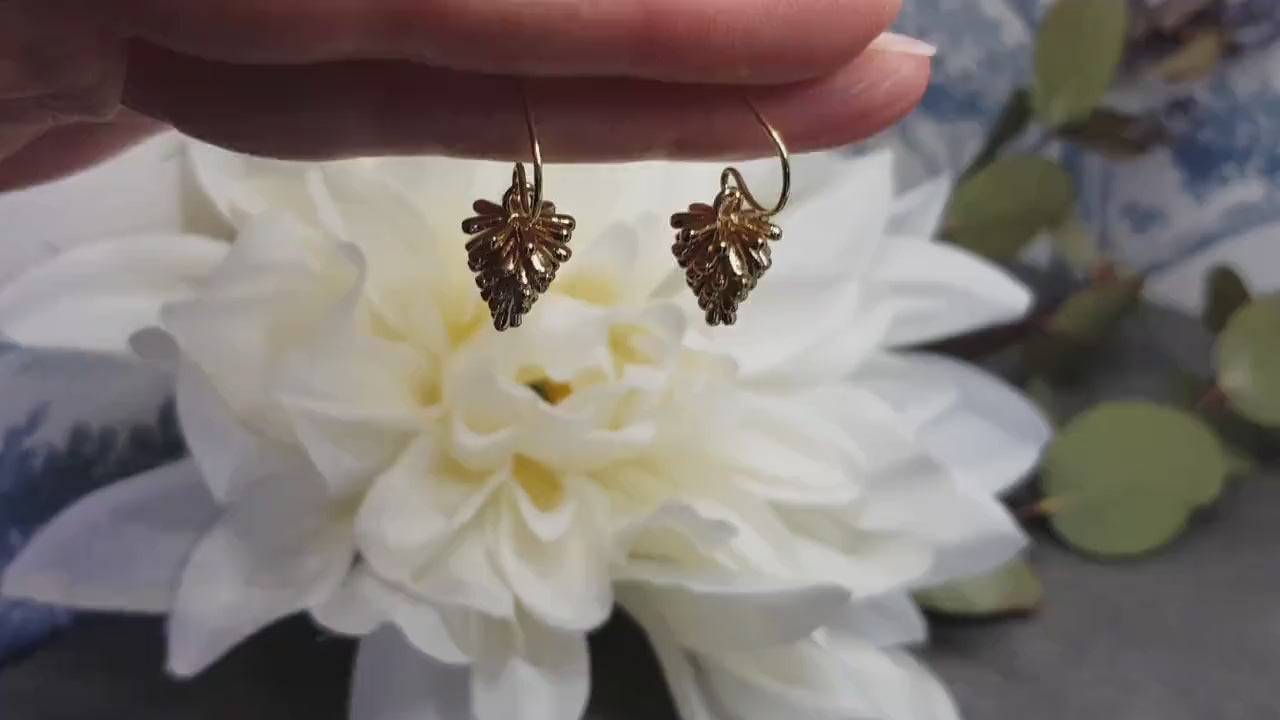 Gold Pinecone Earrings, Hypoallergenic Ear Wires, Autumn Winter Jewelry, Brass Earrings, 18k Real Light Gold Plated