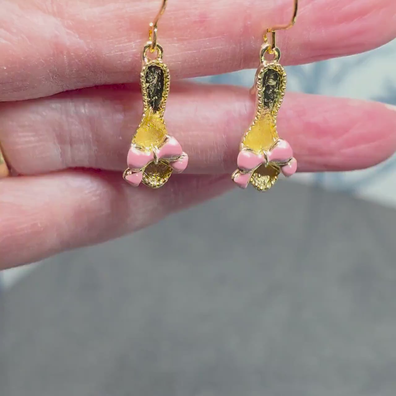 Shoe Earrings, Hypoallergenic Ear Wires, Kitten Heel Mule Earrings, High Heel Shoe Earrings, Stiletto Earrings, Gold Shoe Earrings, Pink Bow