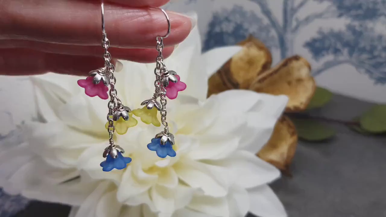 Pansexual Flower Earrings, Hypoallergenic Ear Wires, Rainbow Jewelry, Flower Earrings