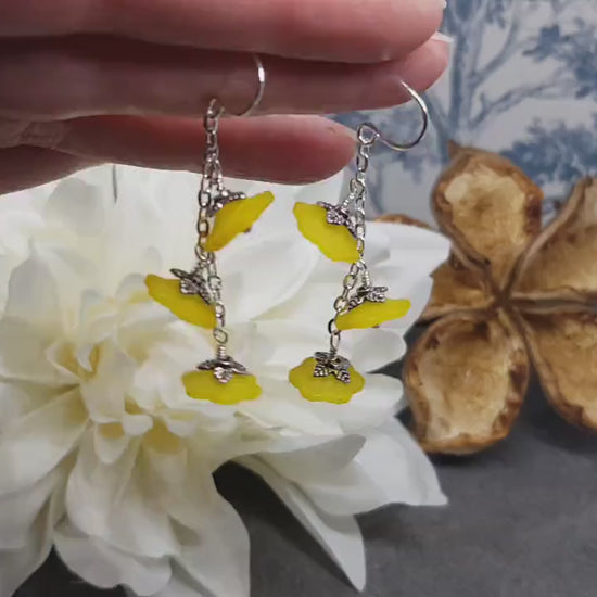 Flower Earrings, Hypoallergenic Ear Wires, Yellow Earrings, Boho Jewelry, Simple Vintage Earrings