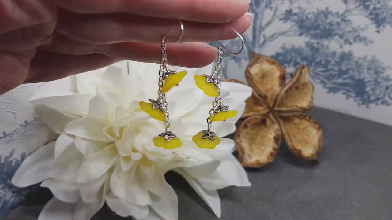 Flower Earrings, Hypoallergenic Ear Wires, Yellow Earrings, Boho Jewelry, Simple Vintage Earrings