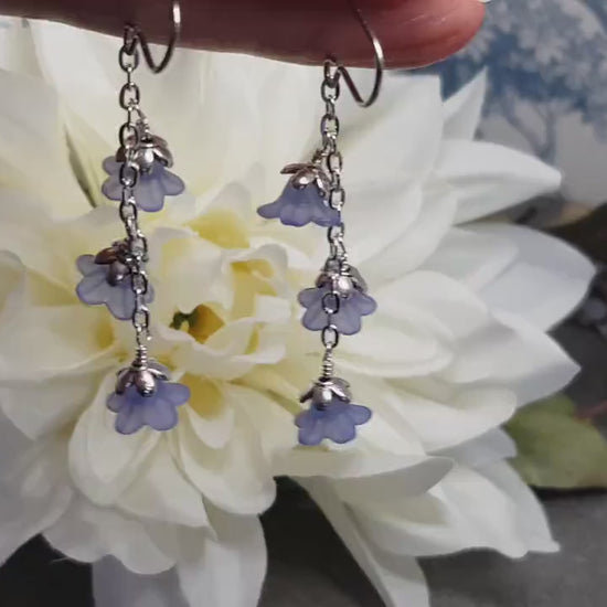 Flower Earrings, Hypoallergenic Ear Wires, Lavender Blue Earrings, Boho Jewelry, Simple Vintage Earrings
