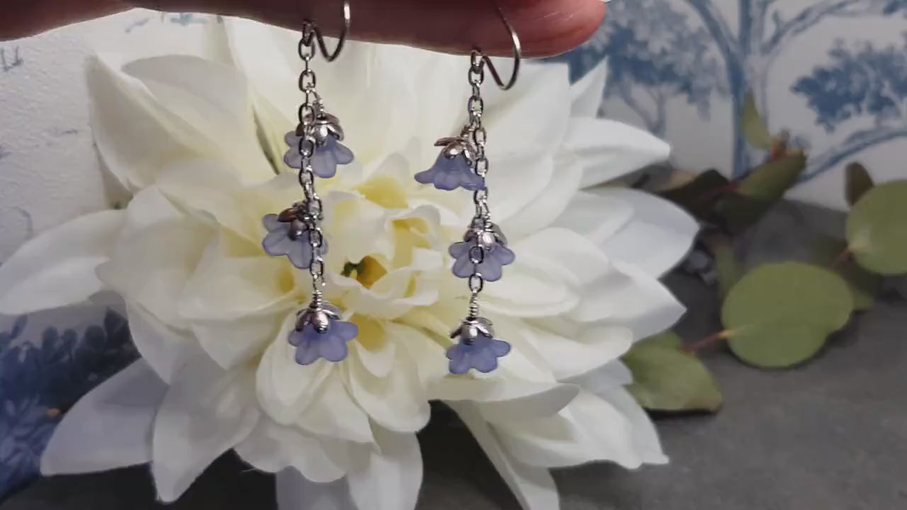 Flower Earrings, Hypoallergenic Ear Wires, Lavender Blue Earrings, Boho Jewelry, Simple Vintage Earrings
