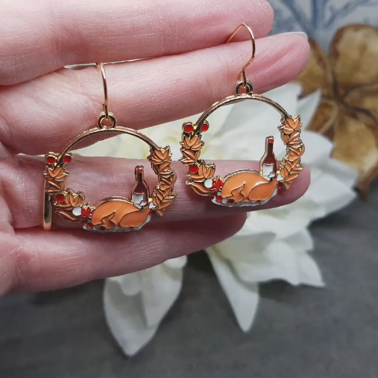 Christmas Dinner Earrings with a choice of Ear Wires, Thanksgiving Turkey