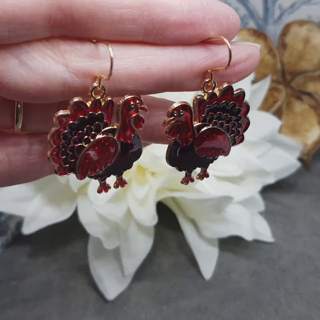 Turkey Earrings with a choice of Ear Wires, Thanksgiving Christmas Jewelry