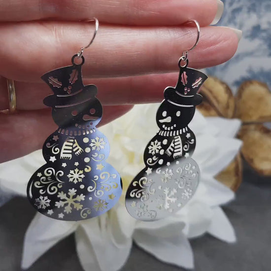 Snowmen Earrings, Stainless Steel Earrings, Christmas Earrings with a choice of Ear Wires