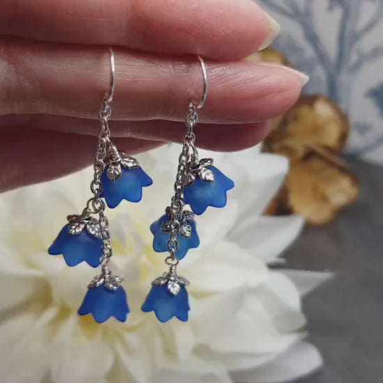 Flower Earrings, Hypoallergenic Ear Wires, Royal Blue Earrings, Boho Jewelry, Simple Vintage Earrings