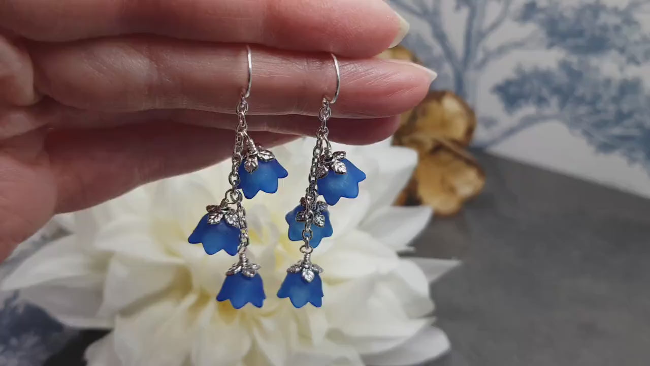 Flower Earrings, Hypoallergenic Ear Wires, Royal Blue Earrings, Boho Jewelry, Simple Vintage Earrings