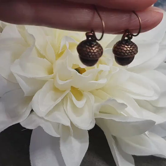 Large Acorn Earrings, Hypoallergenic Ear Wires, Fall Earrings, Copper Earrings, Autumn Earrings