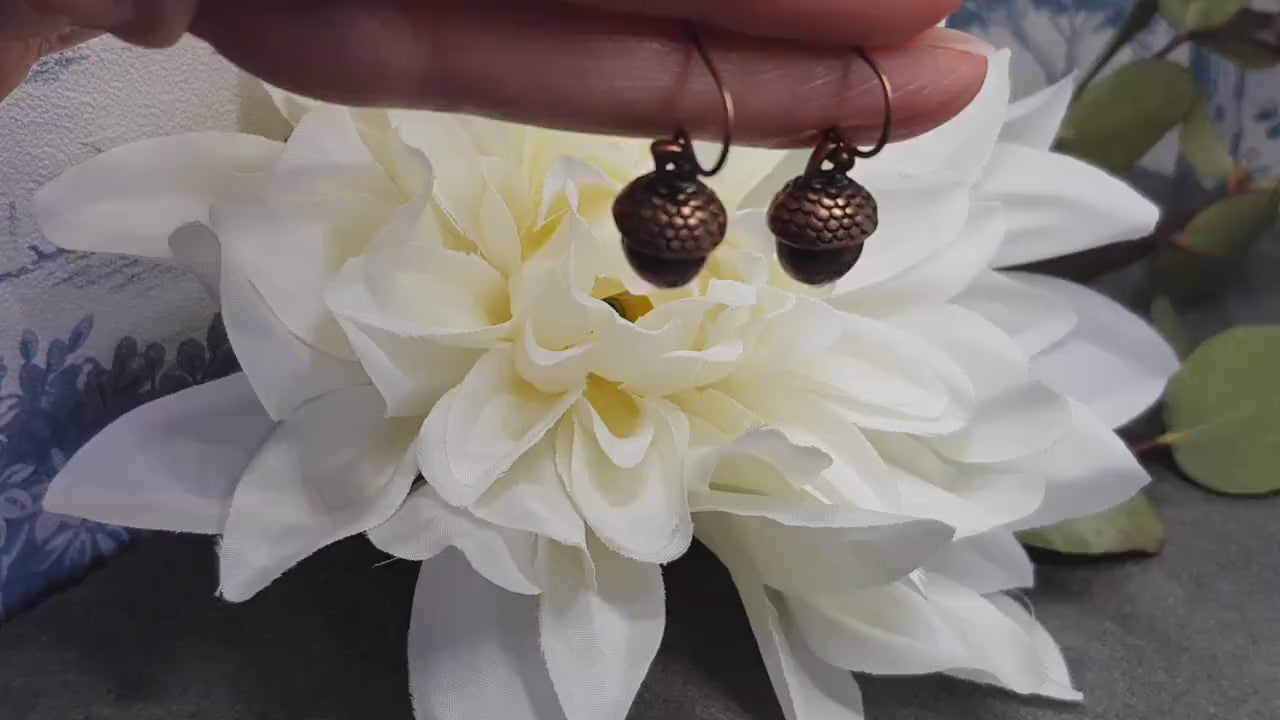 Large Acorn Earrings, Hypoallergenic Ear Wires, Fall Earrings, Copper Earrings, Autumn Earrings
