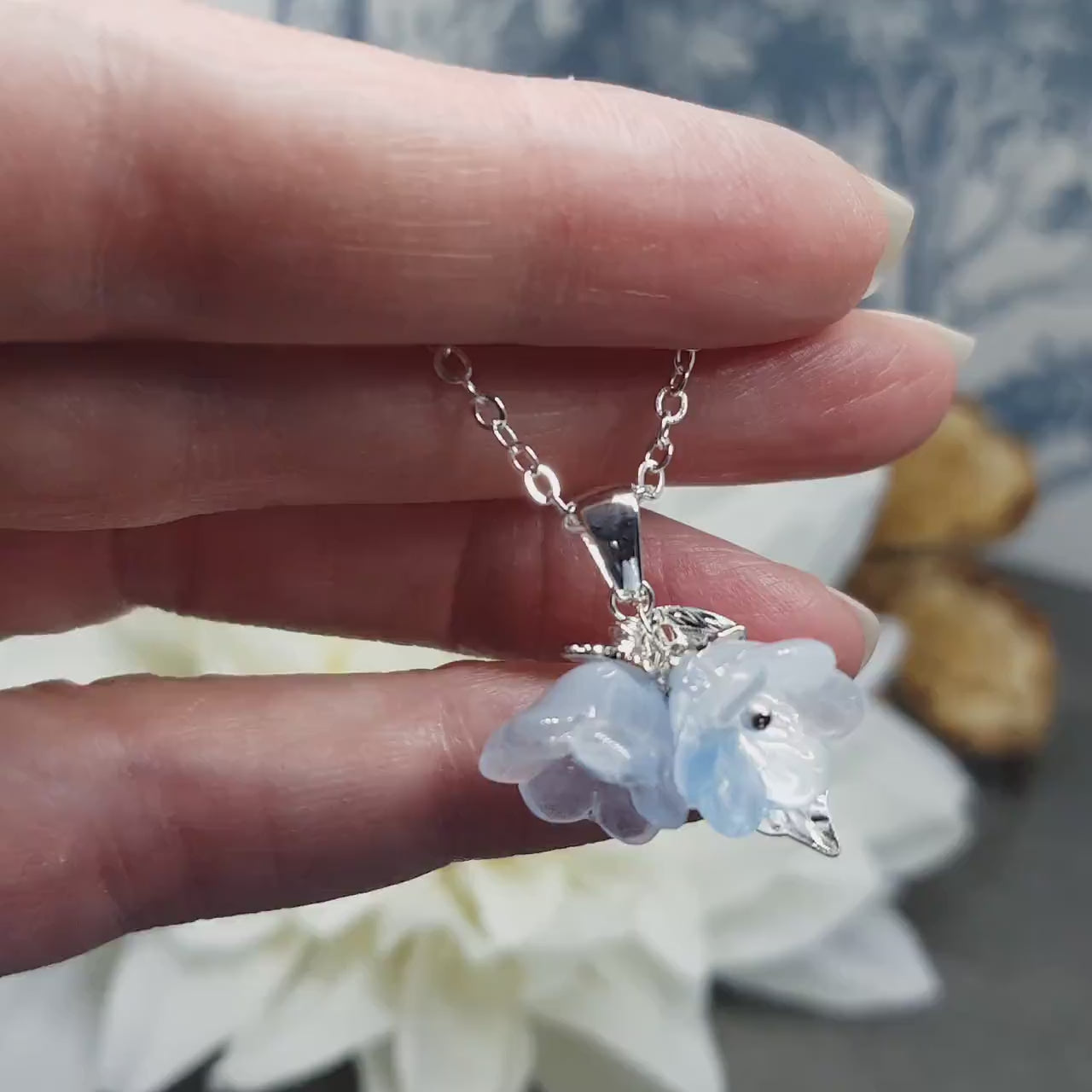 Flower Necklace, Glass Flowers, Blue Bellflower, Special Occasion Earrings, Something Blue, Flower Earrings, Matching Earrings Available