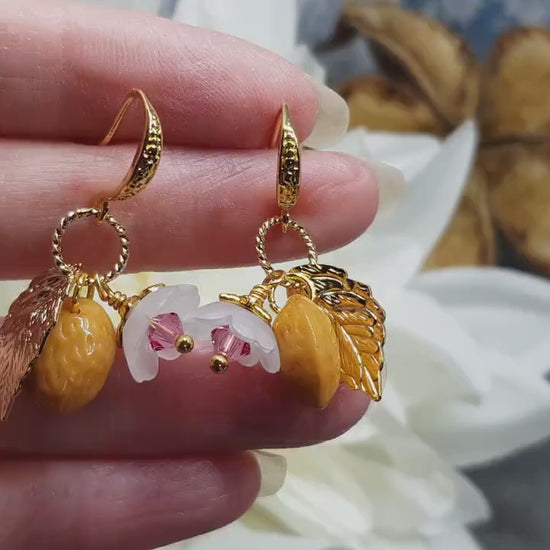 Glass Almond Earrings, Hypoallergenic Ear Wires, Nut Earrings, Czech Glass Jewelry, PRIMERO Crystals®, Special Gifts