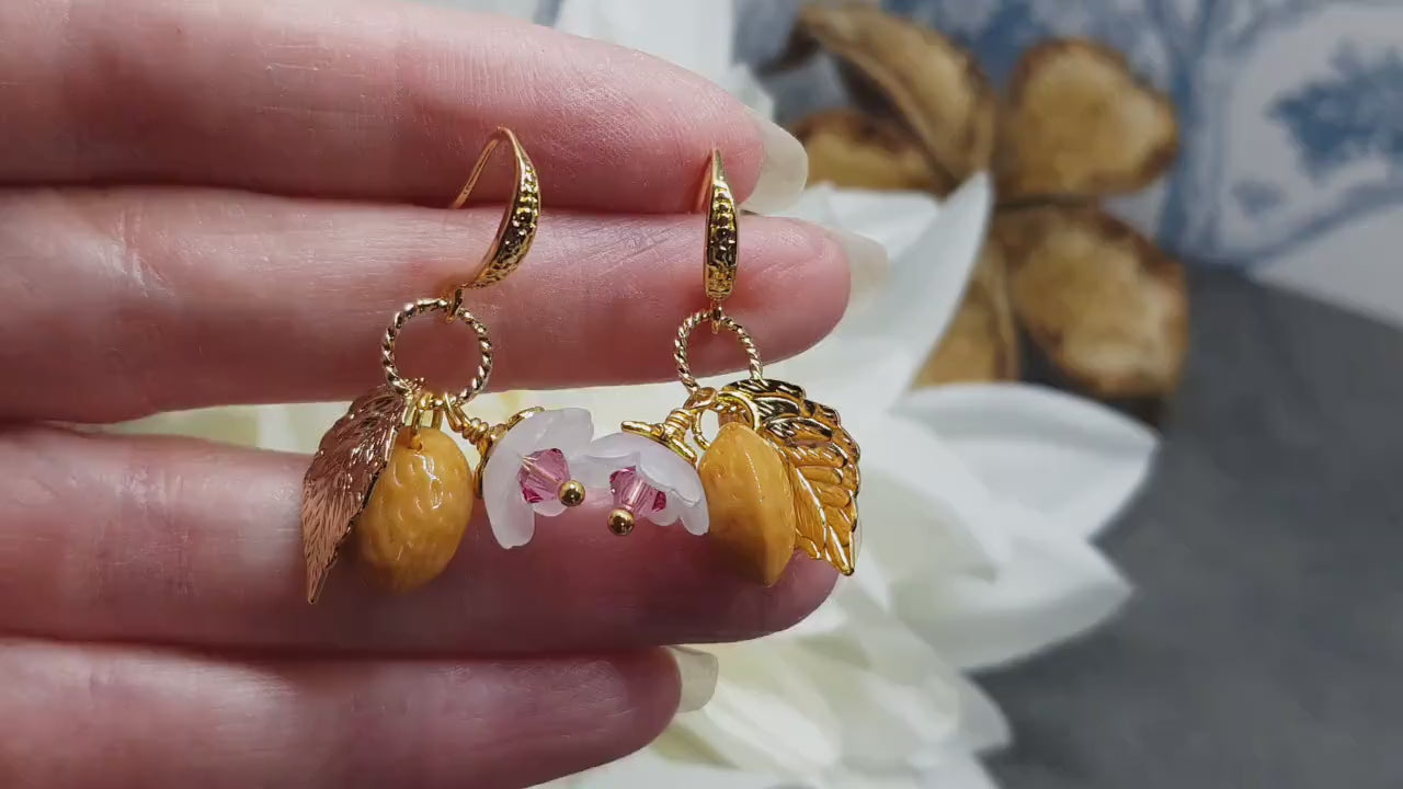 Glass Almond Earrings, Hypoallergenic Ear Wires, Nut Earrings, Czech Glass Jewelry, PRIMERO Crystals®, Special Gifts