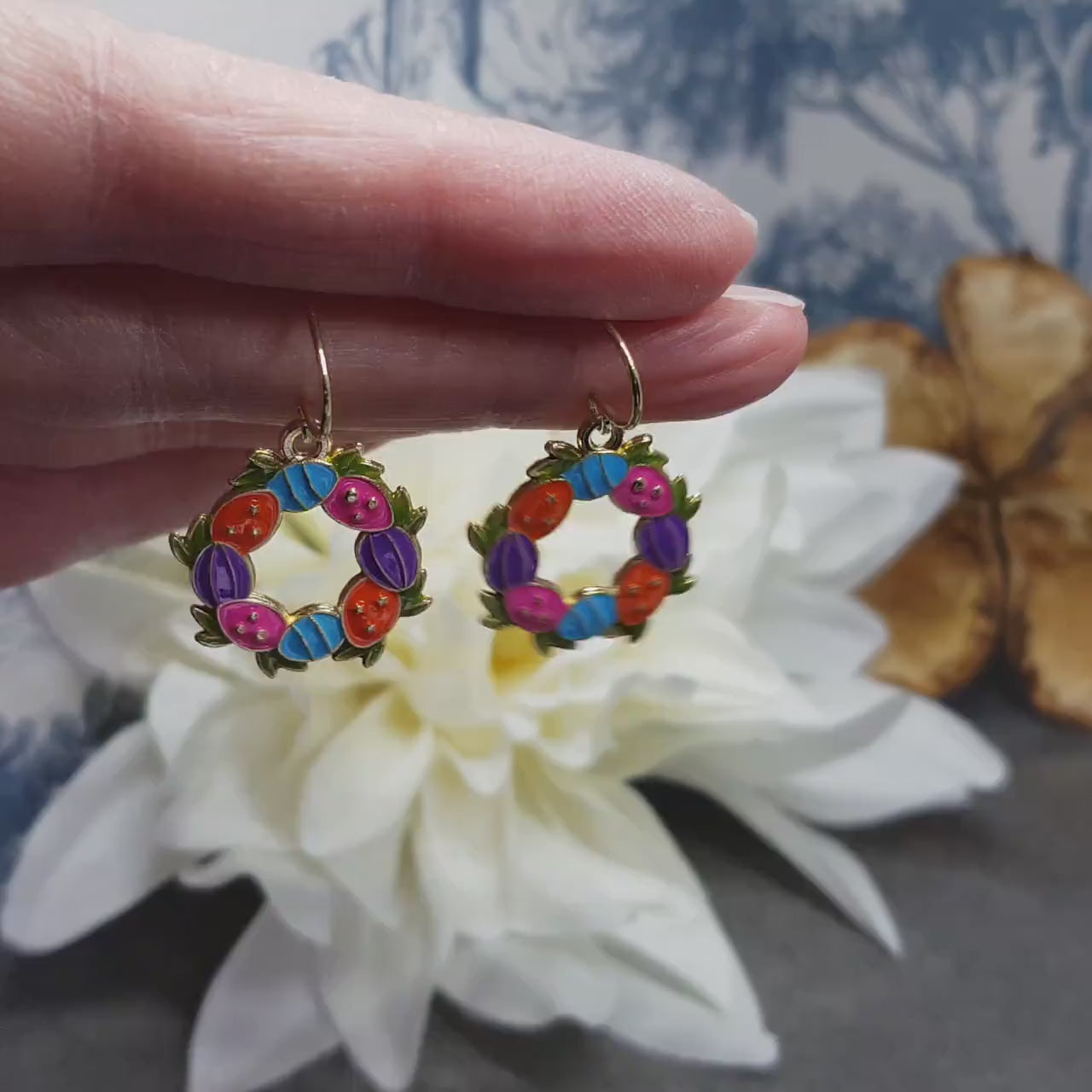 Easter Wreath Earrings, Hypoallergenic Ear Wires, Sterling Silver Ear Wires, Easter Gifts