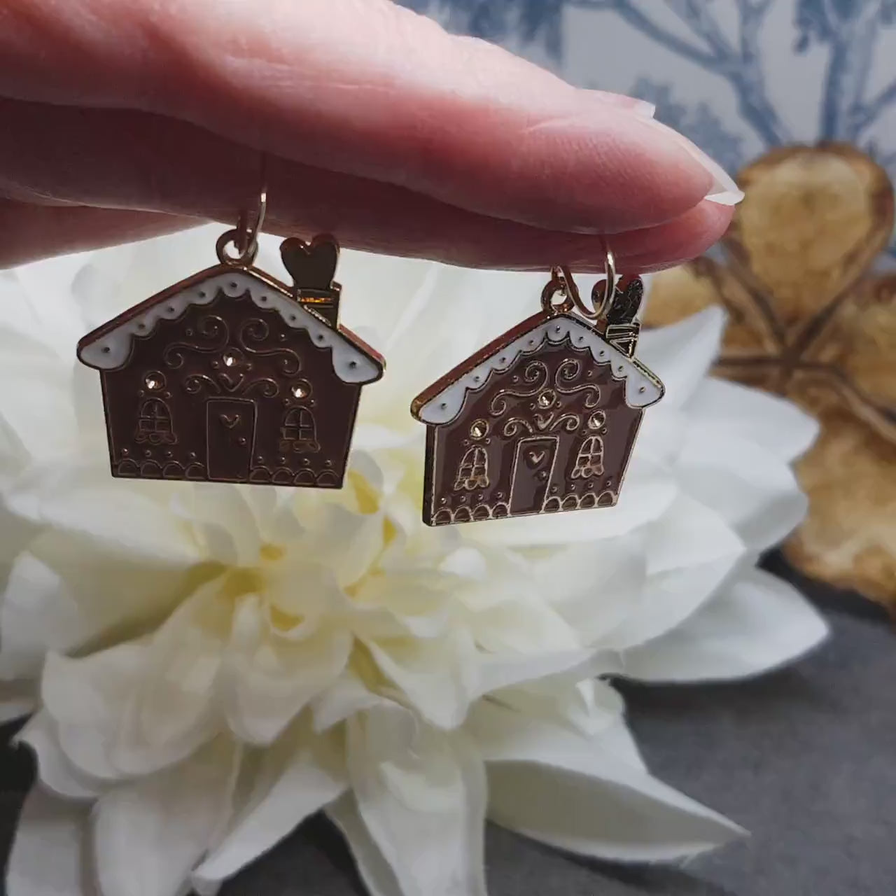 Gingerbread House Earrings, Christmas Earrings, Hypoallergenic Ear Wires, Christmas House, Novelty Jewelry