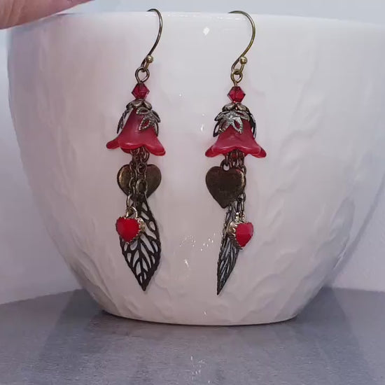 Flower Earrings, Hypoallergenic Ear Wires, Sterling Silver Ear Wires, Red PRIMERO Crystals® Earrings