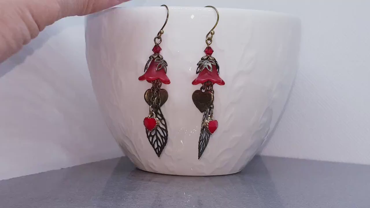 Flower Earrings, Hypoallergenic Ear Wires, Sterling Silver Ear Wires, Red PRIMERO Crystals® Earrings