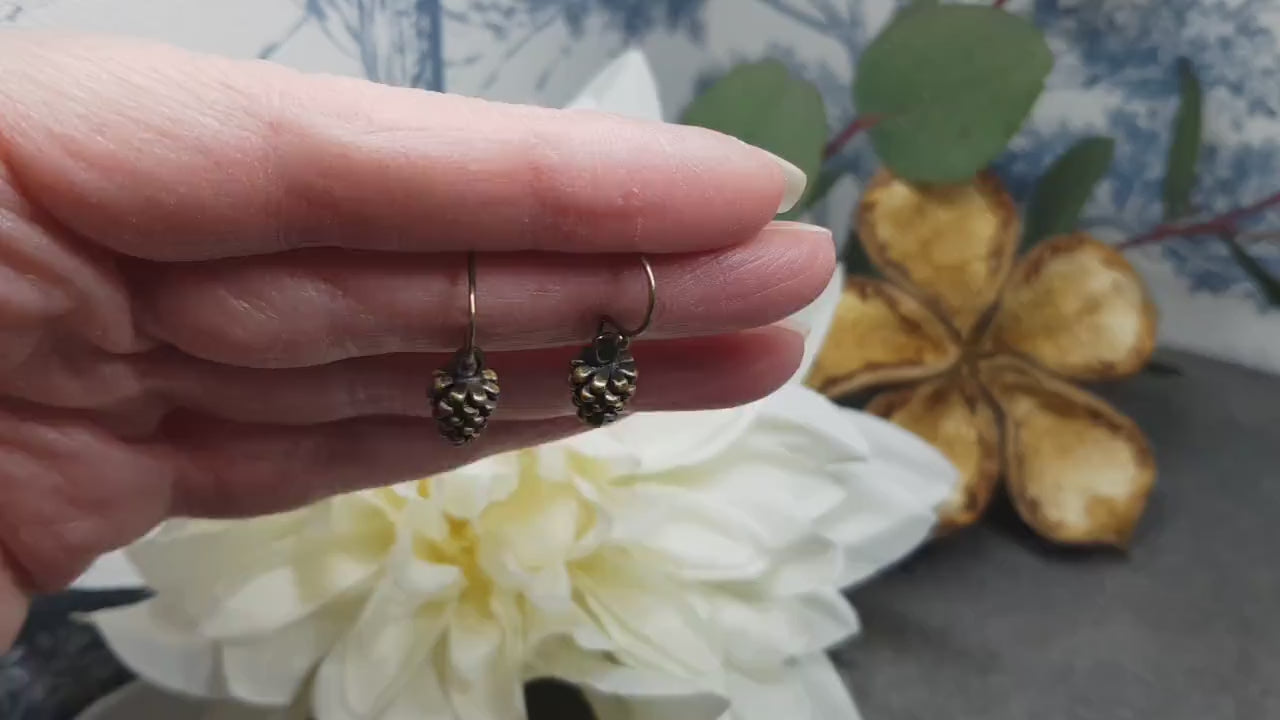 Miniature Pinecone Earrings, Hypoallergenic Ear Wires, Autumn Winter Jewelry