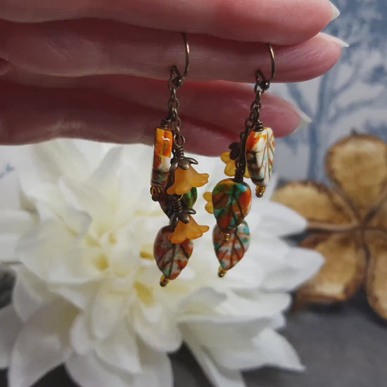 Glass Leaf Earrings, Hypoallergenic Ear Wires, Fall Earrings, Burnt Orange, Autumn Leaves, Autumnal, Boho Jewelry