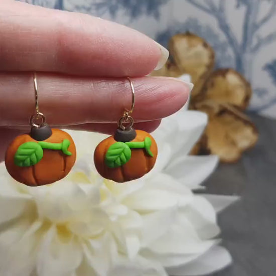 Pumpkin Earrings, Hypoallergenic Ear Wires, Orange Earrings, Polymer Clay Jewelry, Autumn Earrings, Fall Halloween
