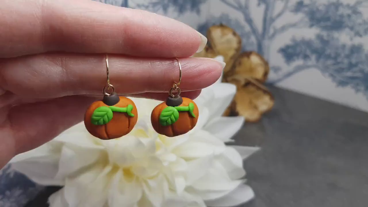 Pumpkin Earrings, Hypoallergenic Ear Wires, Orange Earrings, Polymer Clay Jewelry, Autumn Earrings, Fall Halloween