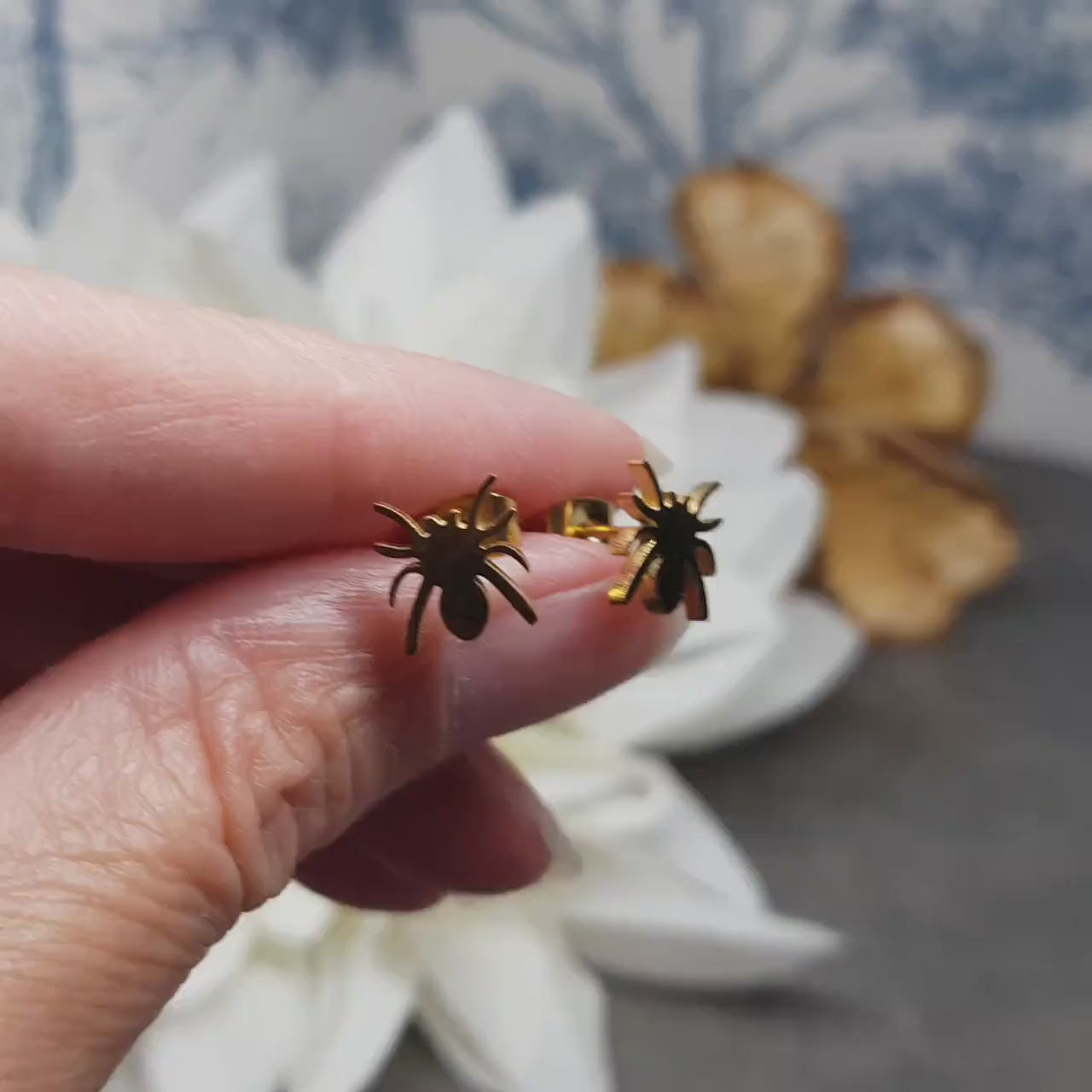 Spider Earrings, Stainless Steel Ear Studs, Hypoallergenic Earrings, Gold Spider Earrings, Halloween Earrings, Spooky Gifts