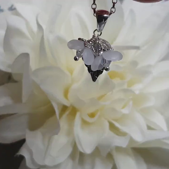 Flower Necklace, Clear PRIMERO Crystals®, White Blossom, Special Occasion Earrings, Crystal Flower Earrings, Matching Earrings Available