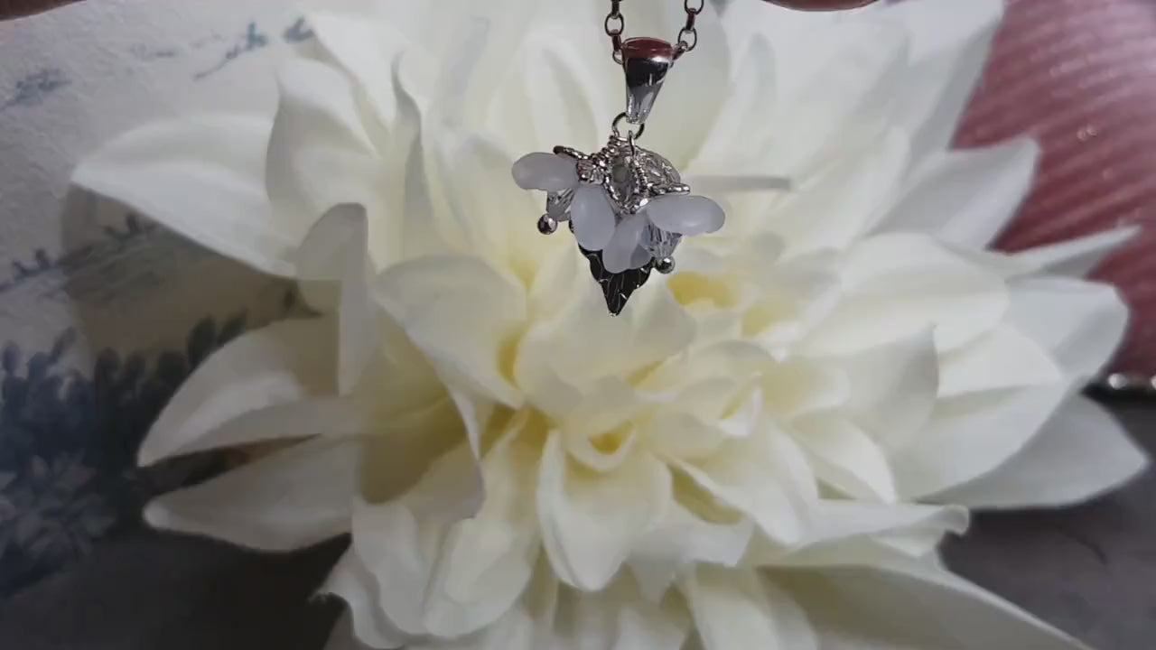 Flower Necklace, Clear PRIMERO Crystals®, White Blossom, Special Occasion Earrings, Crystal Flower Earrings, Matching Earrings Available