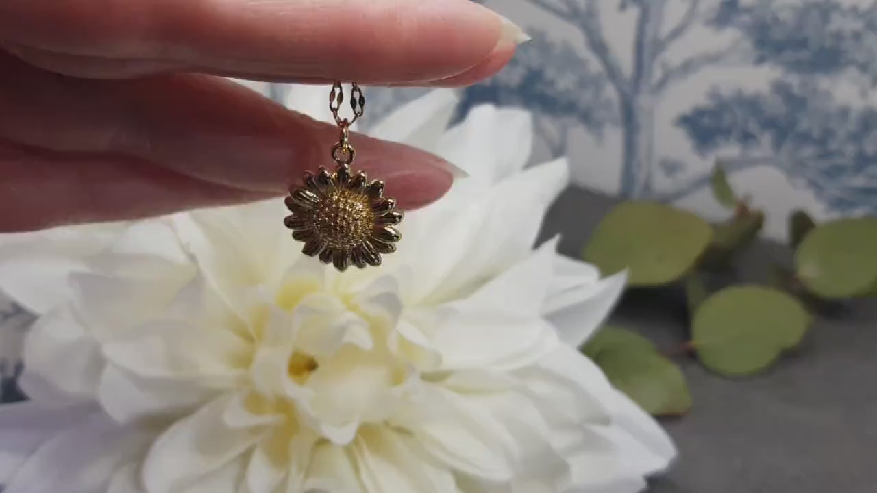 Gold Sunflower Necklace, Flower Jewelry, Brass Sunflower, 18K Gold Plated