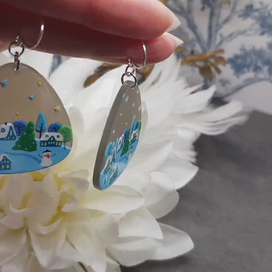 Christmas Scene Earrings, Hypoallergenic Ear Wires, Christmas Earrings, Festive Earrings