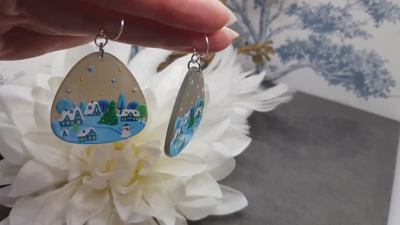 Christmas Scene Earrings, Hypoallergenic Ear Wires, Christmas Earrings, Festive Earrings