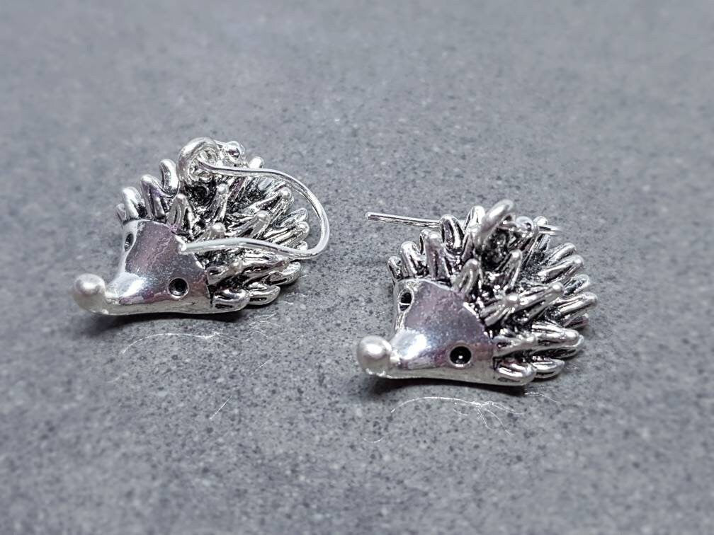 Hedgehog Earrings, Hypoallergenic Ear Wires, 925 Sterling Silver Hooks, Silver Plated Hooks, Novelty Earrings