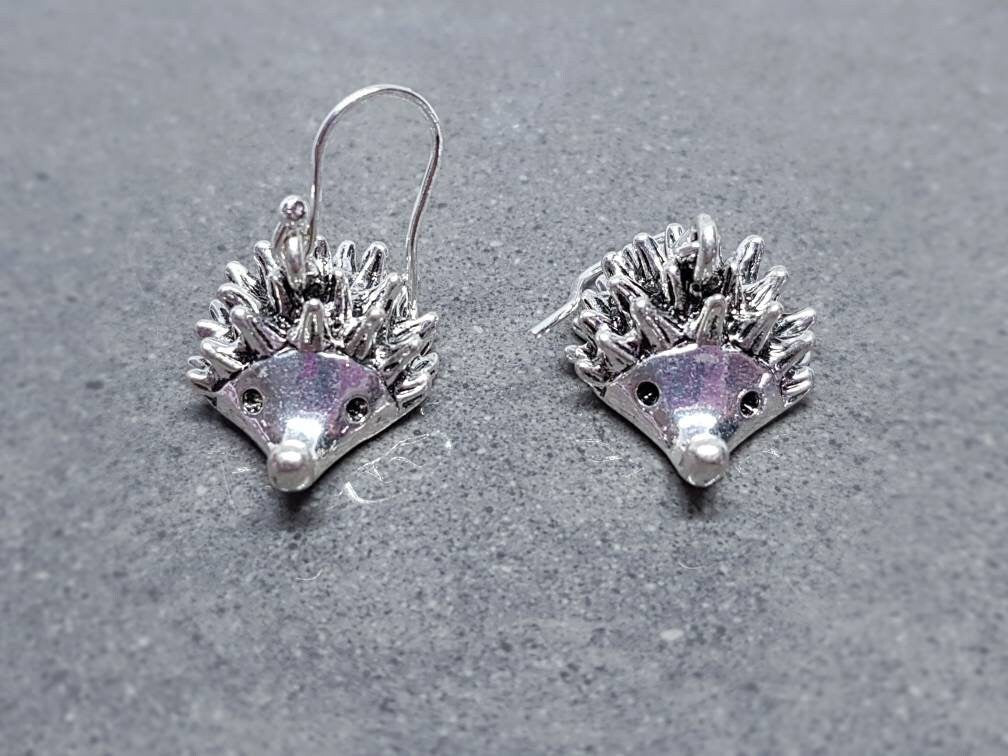 Hedgehog Earrings, Hypoallergenic Ear Wires, 925 Sterling Silver Hooks, Silver Plated Hooks, Novelty Earrings