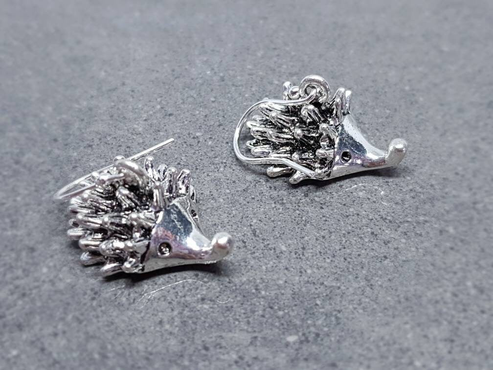 Hedgehog Earrings, Hypoallergenic Ear Wires, 925 Sterling Silver Hooks, Silver Plated Hooks, Novelty Earrings