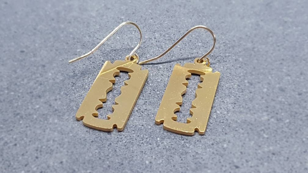 Gold Plated Razor Blade Earrings