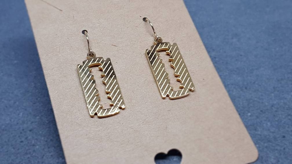 Gold Plated Razor Blade Earrings