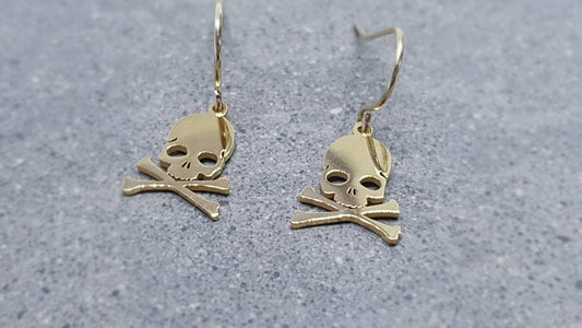 14k Gold Plated Skull and Crossbones Earrings