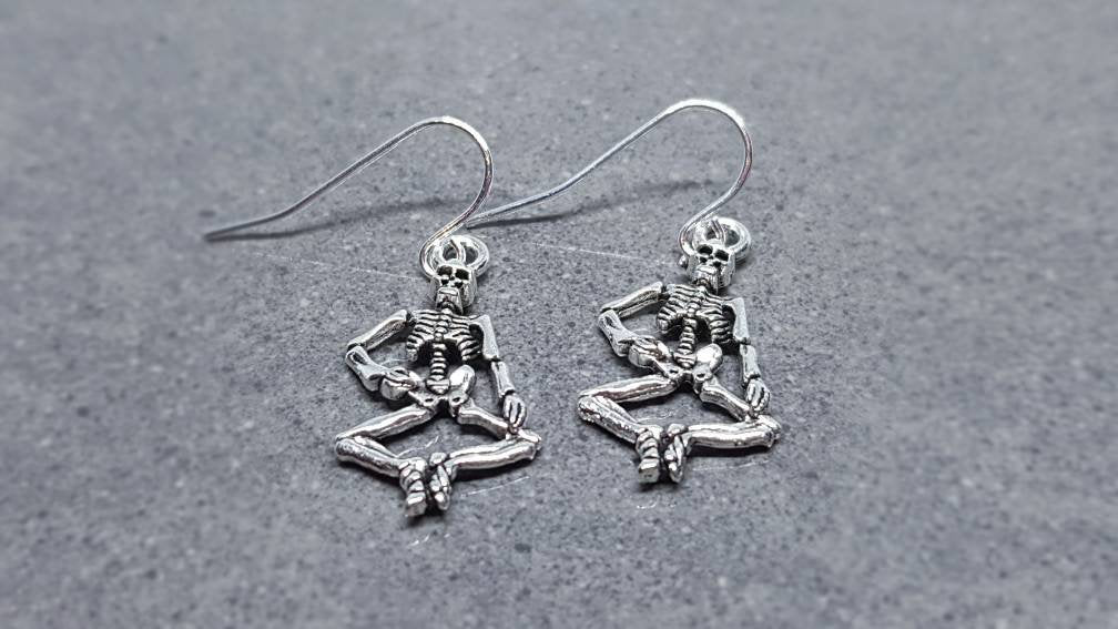 Skeleton Earrings, Hypoallergenic Ear Wires, 925 Sterling Silver Ear Wires, Gothic Jewellery